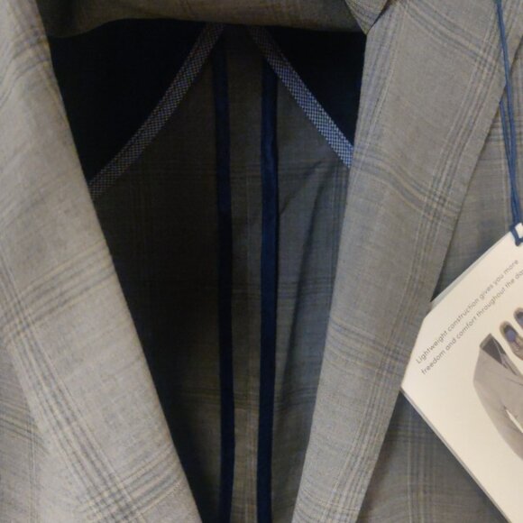 Cole Haan grey check suit 36S 29w wool spandex stretch slim skinny fit unlined - Picture 6 of 7